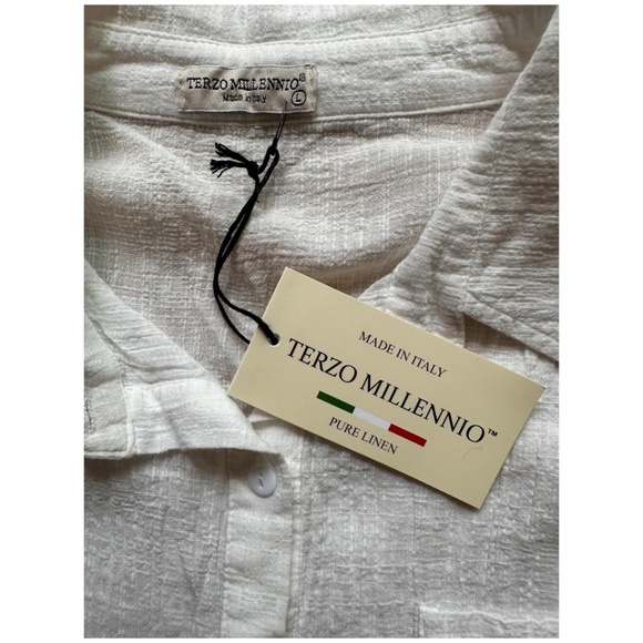 NWT Terzo Millennio 100% Cotton White Gauze Short Sleeve Button Down Size Large. - Picture 1 of 6